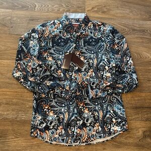 NWT Consequence Men’s Paisley Long Sleeve Button-Up Shirt Large Boho Retro Print